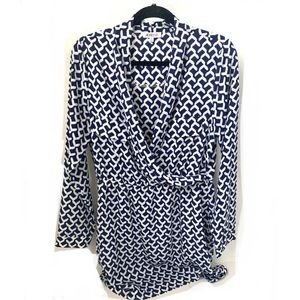 JustFab Blue and White Drape Pattern Dress